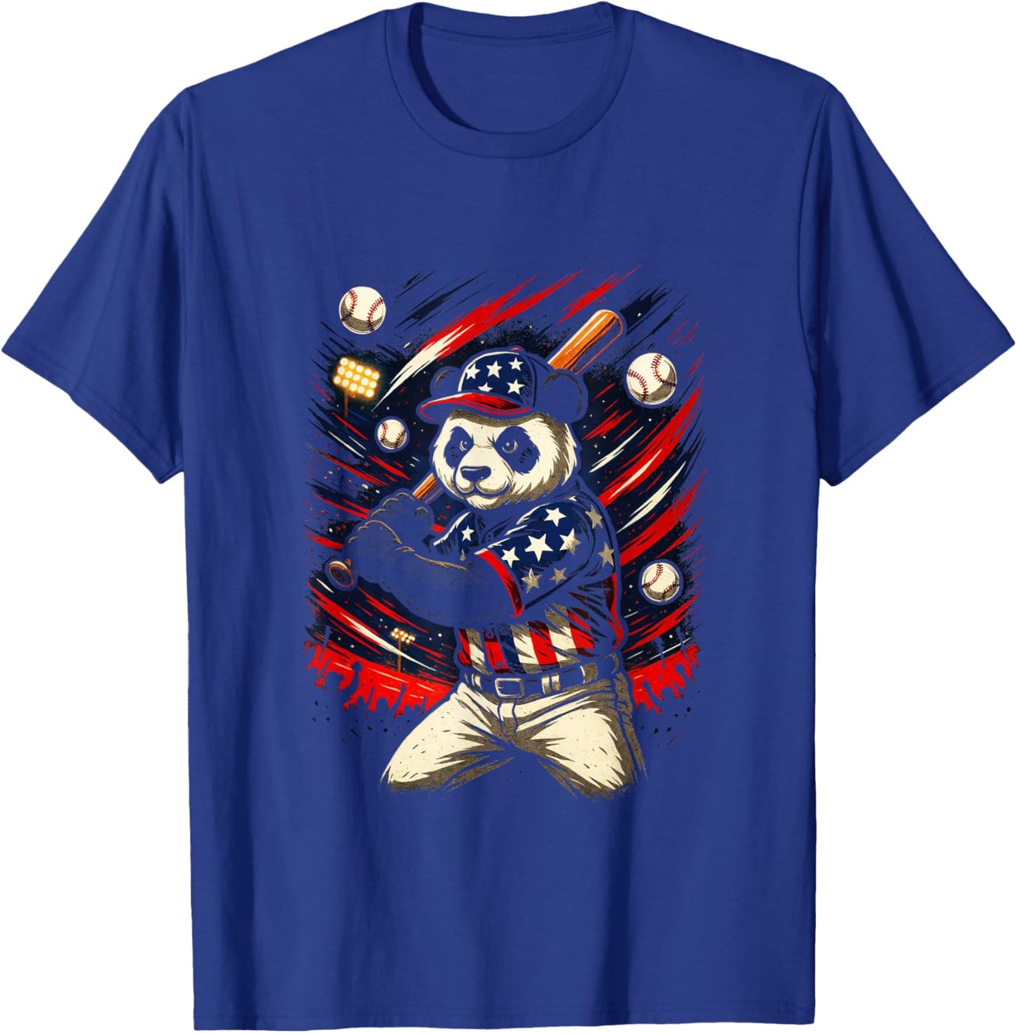 Panda Player - Baseball USA Cartoon Fun T-Shirt - T-Shirt | Royal