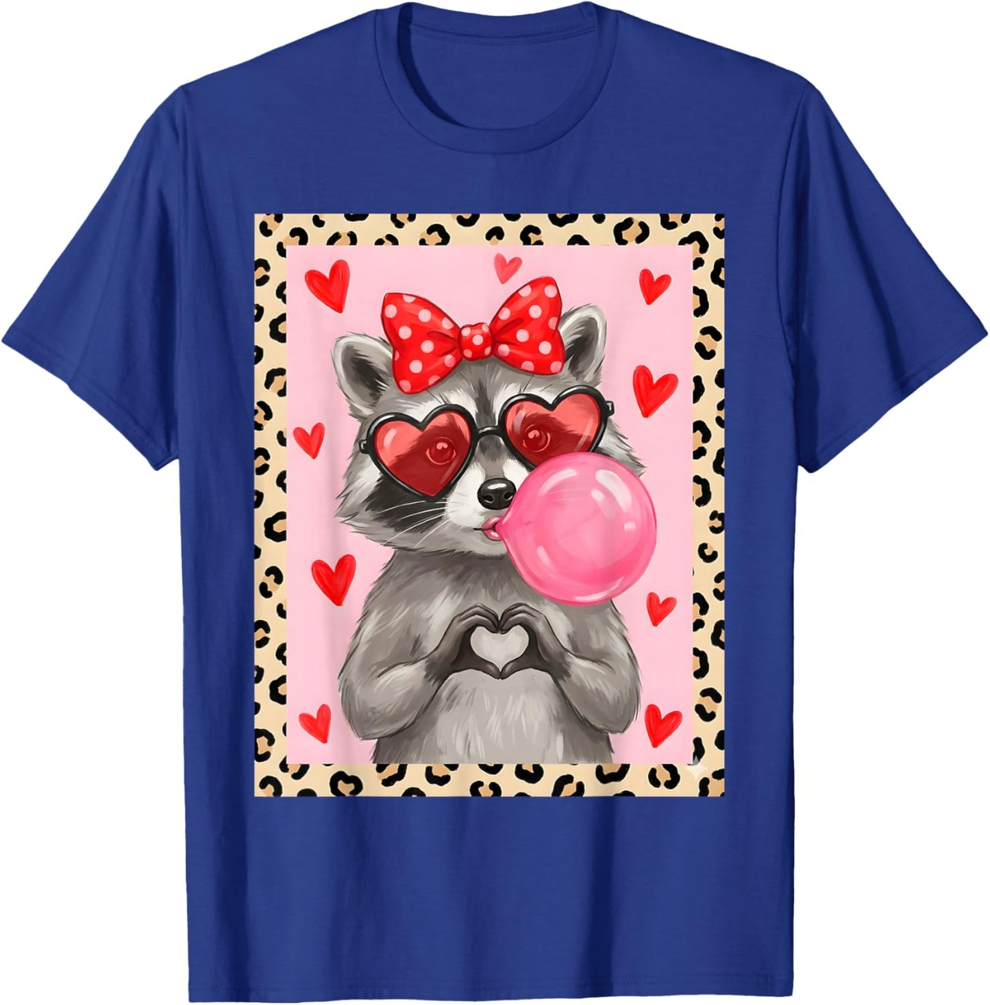 Cute Raccoon Heart Sunglasses Bubblegum Leopard Valenti T-Shirt - T-Shirt | Royal