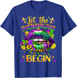 Mardi Gras Let The Shenanigans Begin Lips New Orleans Girly T-Shirt - T-Shirt | Royal