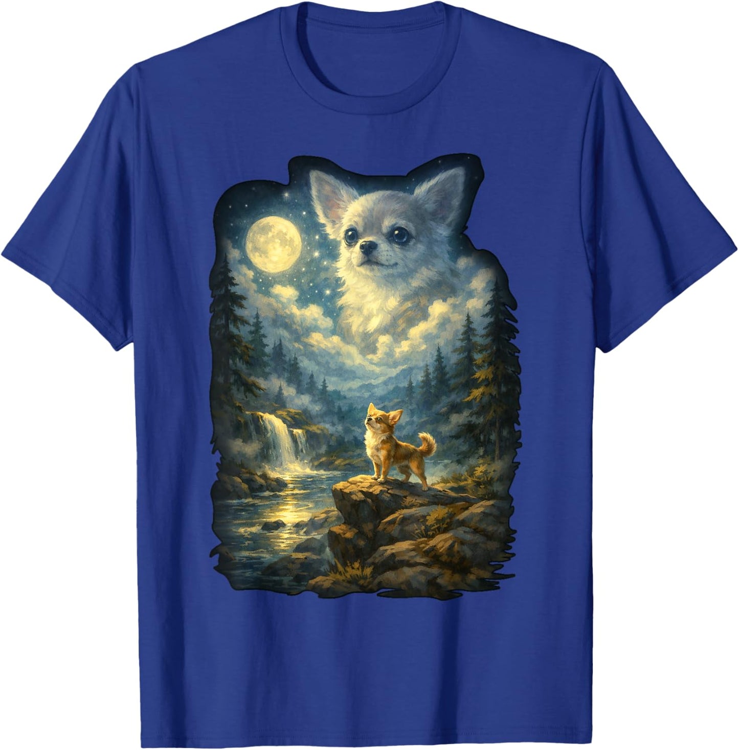 Chihuahua Dog Moonlit Night Art Chihuahua Howling at Moon T-Shirt - T-Shirt | Royal