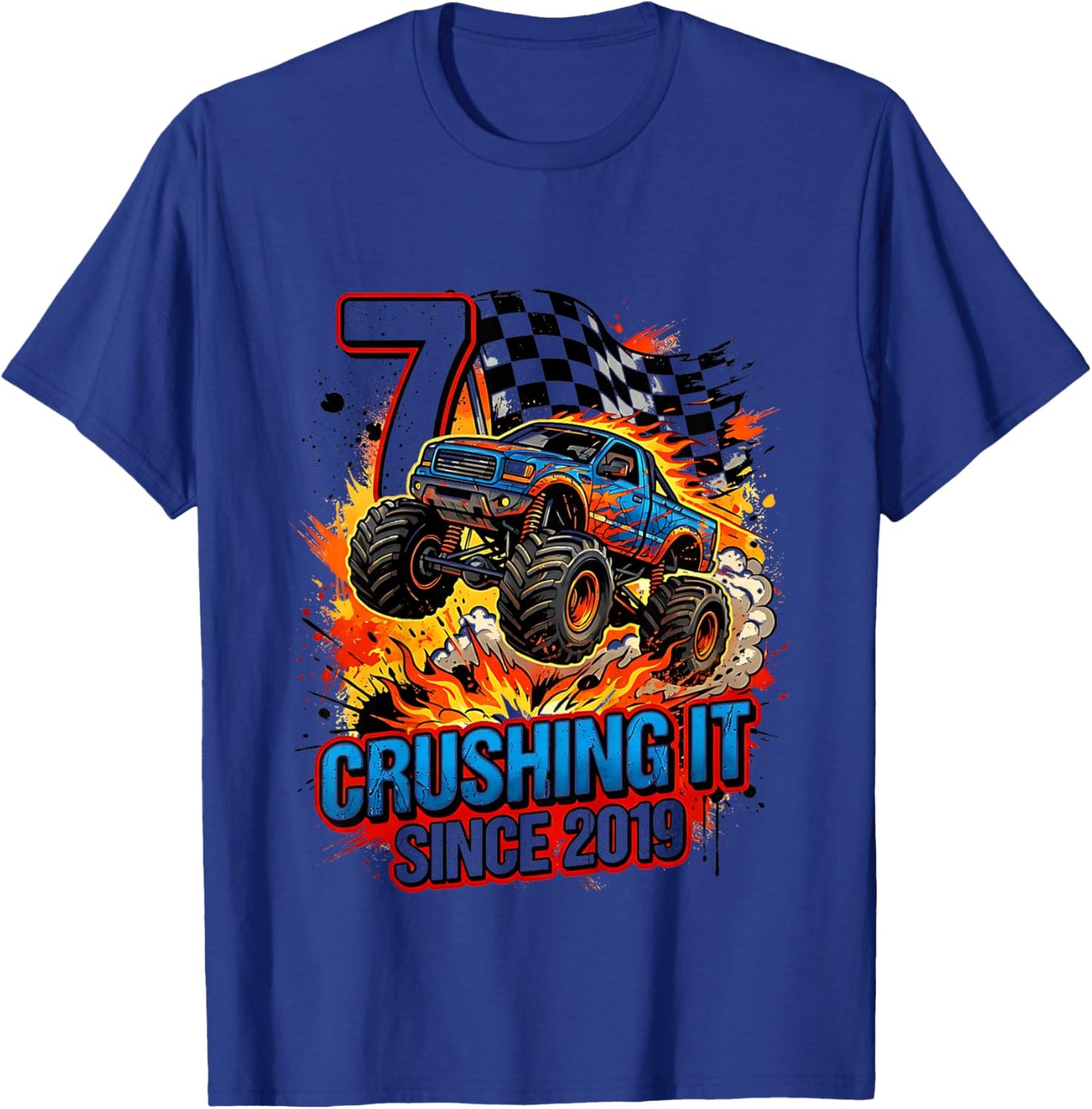Kids 7th Birthday Truck Turning 7 Years Old Boy Born in 2019 T-Shirt - T-Shirt | Royal