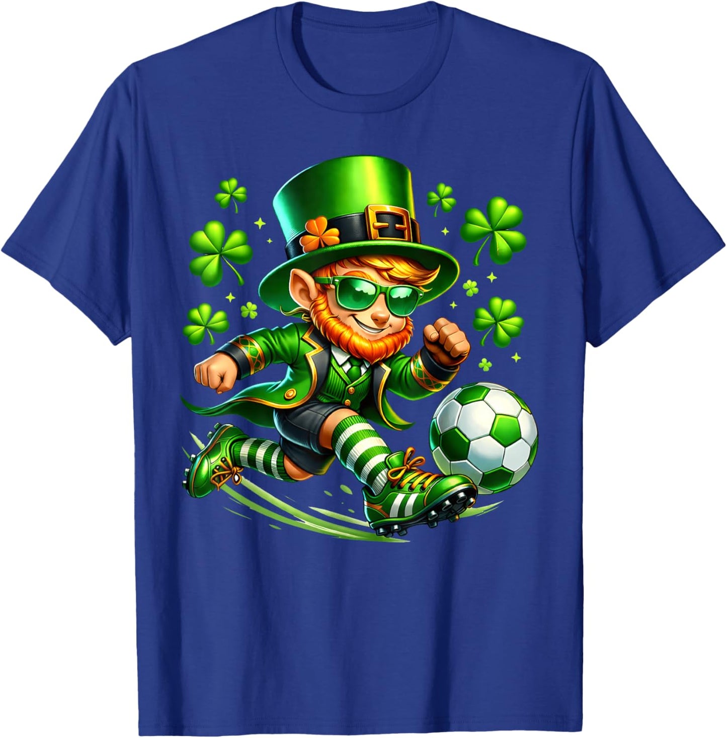 St Patricks Day Leprechaun Playing Soccer Sport Men Boys T-Shirt - T-Shirt | Royal