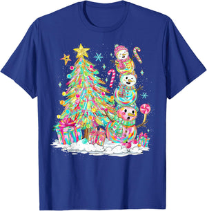 Colorful Christmas Snowman Scene for Kids Holiday Fun T-Shirt - T-Shirt | Royal