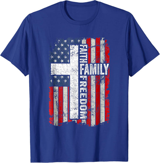 Faith Family Freedom Patriotic Christian Vintage USA T-Shirt - T-Shirt | Royal