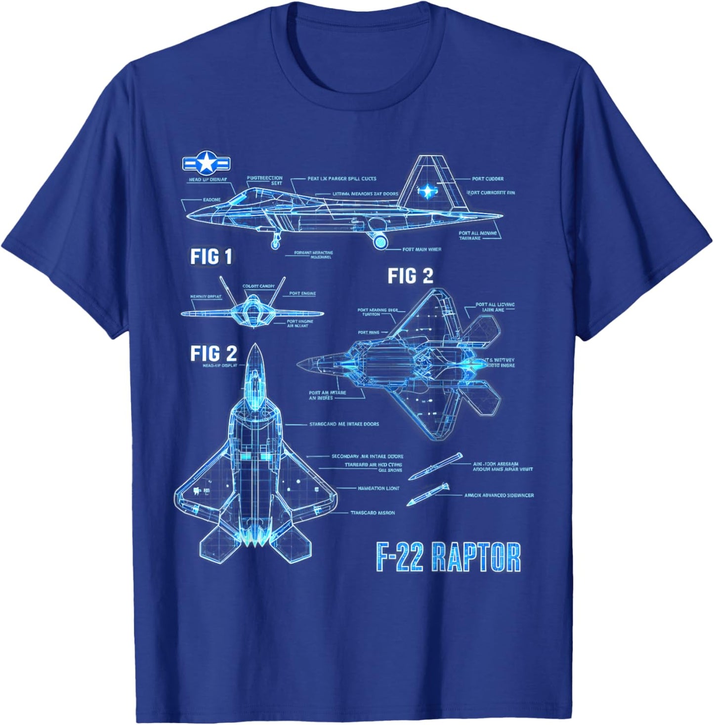 F22 Raptor Aircraft Blueprint Graphic Gift Women Kid T-Shirt - T-Shirt | Royal