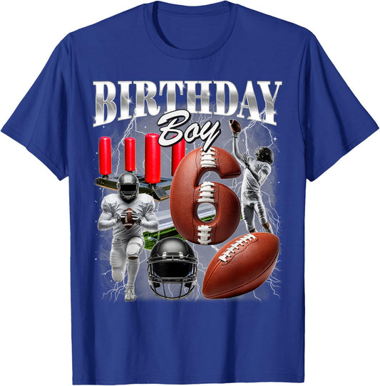 6th Birthday Boy Youth 6 Year Old Retro 90s Style Football T-Shirt - T-Shirt | Royal