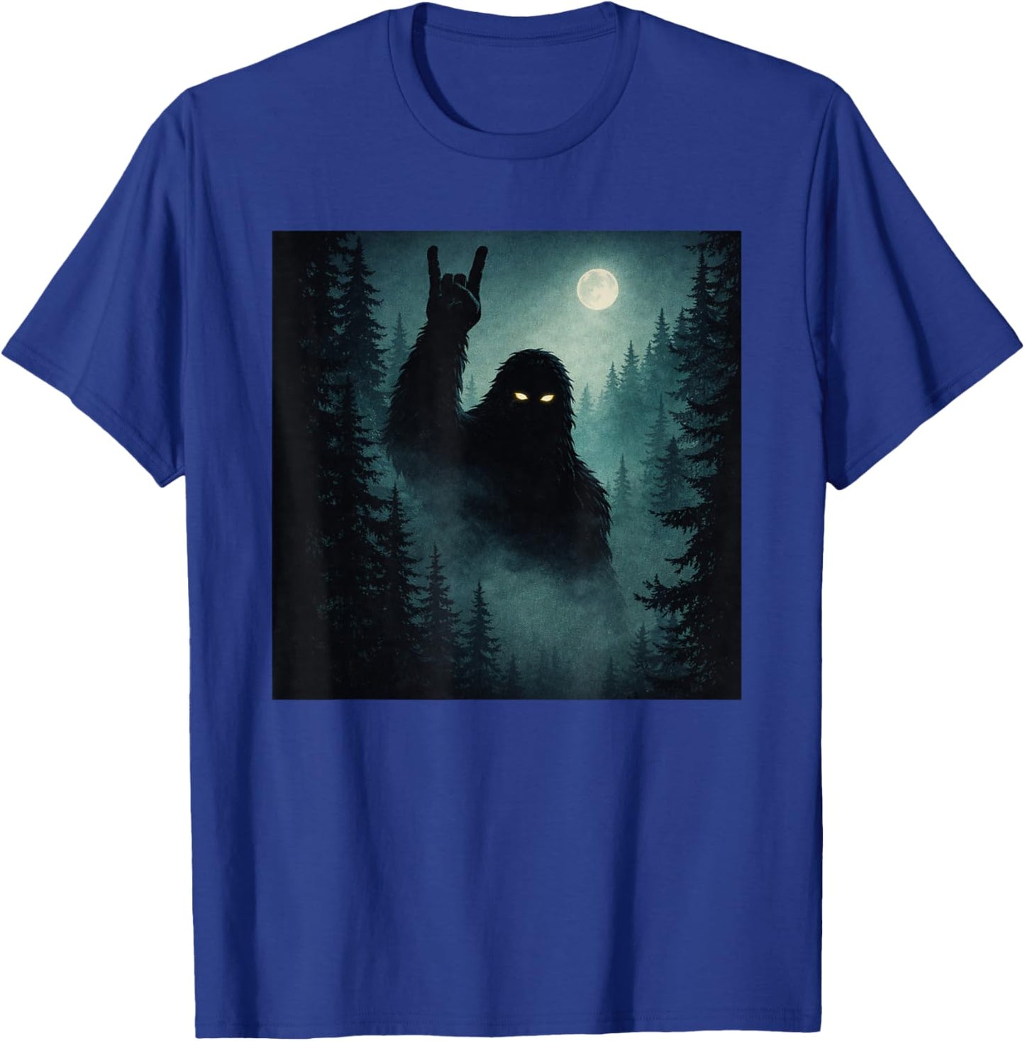 Rock On Bigfoot Sasquatch Cryptid Night Forest T-Shirt - T-Shirt | Royal