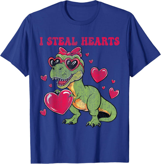 Funny I Steal Hearts Trex Dino Valentines Girls Women T-Shirt - T-Shirt | Royal