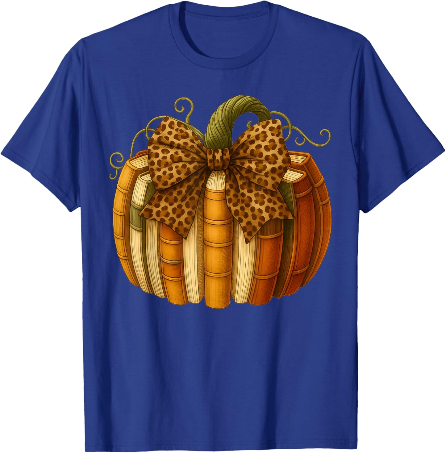 Leopard Bow Book Pumpkin Thanksgiving Fall Coquette Bow T-Shirt - T-Shirt | Royal
