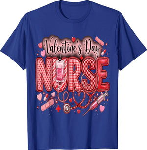 Red Healthcare ER RN CNA ICU Valentine Nurse Heart Nurses T-Shirt - T-Shirt | Royal