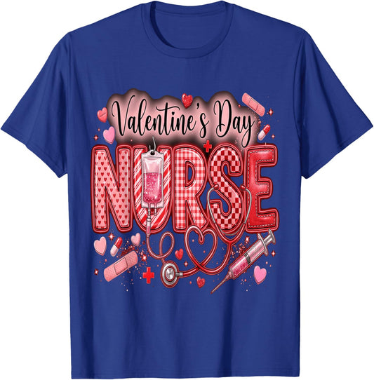 Red Healthcare ER RN CNA ICU Valentine Nurse Heart Nurses T-Shirt - T-Shirt | Royal