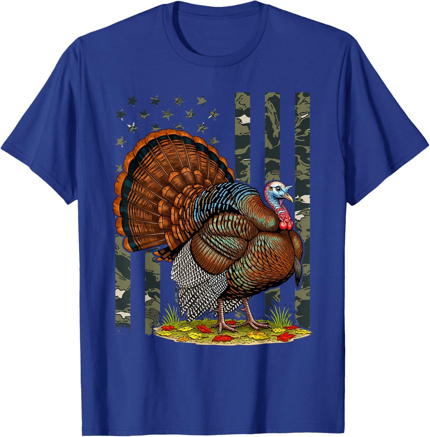 Turkey Hunting Graphic American Flag Tree Camouflage T-Shirt - T-Shirt | Royal