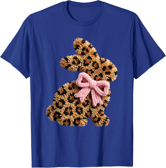 Funny Bunny Leopard Crochet Rabbit Easter Day Coquette Bow T-Shirt - T-Shirt | Royal