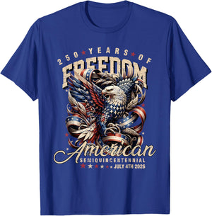 Patriotic Eagle and Flag 250 Years 1776-2026 T-Shirt - T-Shirt | Royal