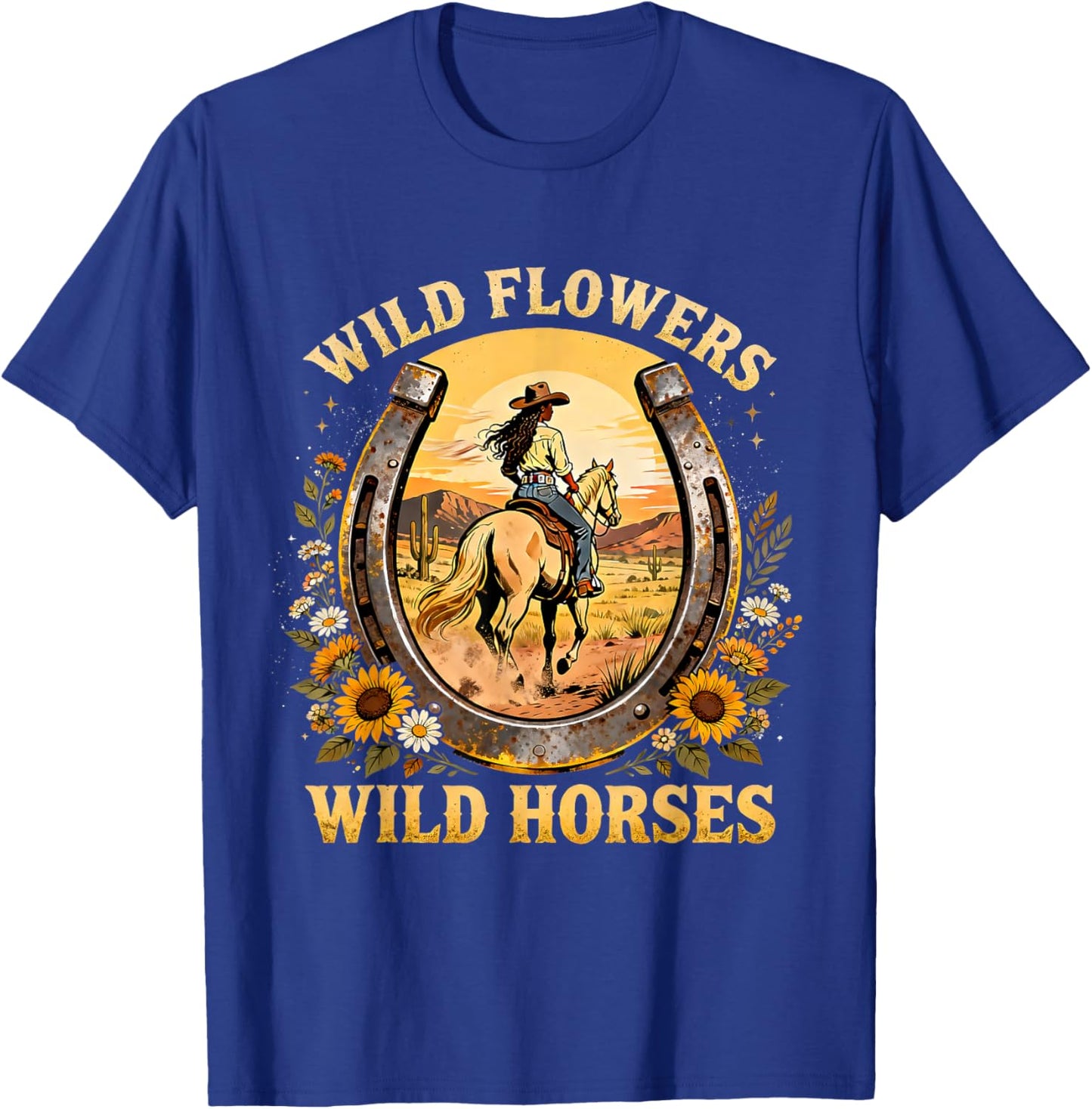 Wildflowers Wild Horses Boho Western Cowgirl Design T-Shirt - T-Shirt | Royal