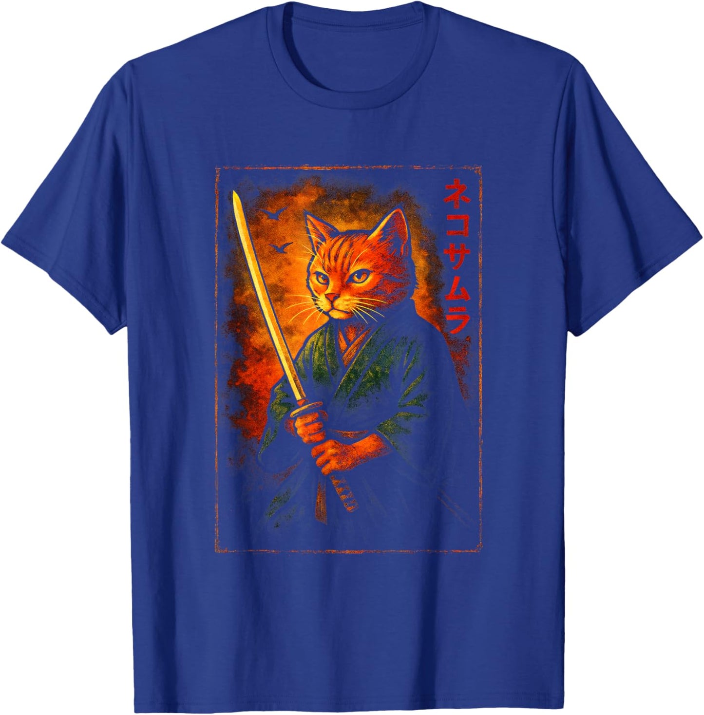 Samurai Cat Warrior Art T-Shirt - T-Shirt | Royal