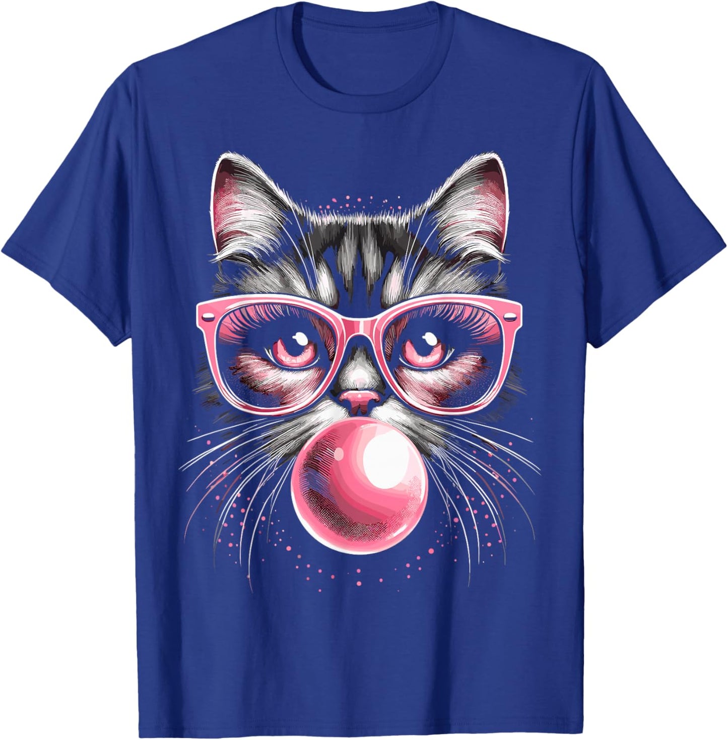 Cute Cat with Glasses and Bubblegum T-Shirt - T-Shirt | Royal