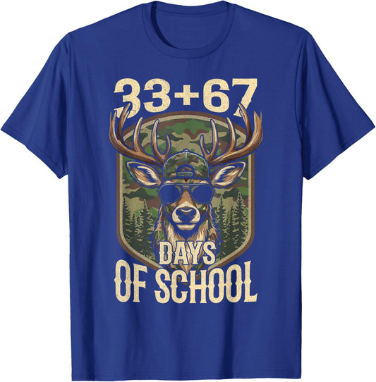 67 33 Day of School Deer Hunting Camo Boys Teacher 100 Days T-Shirt - T-Shirt | Royal