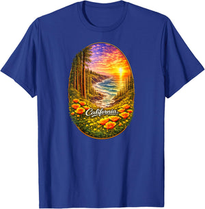 California Coast Redwood Ocean Poppy Nature Back Print T-Shirt - T-Shirt | Royal