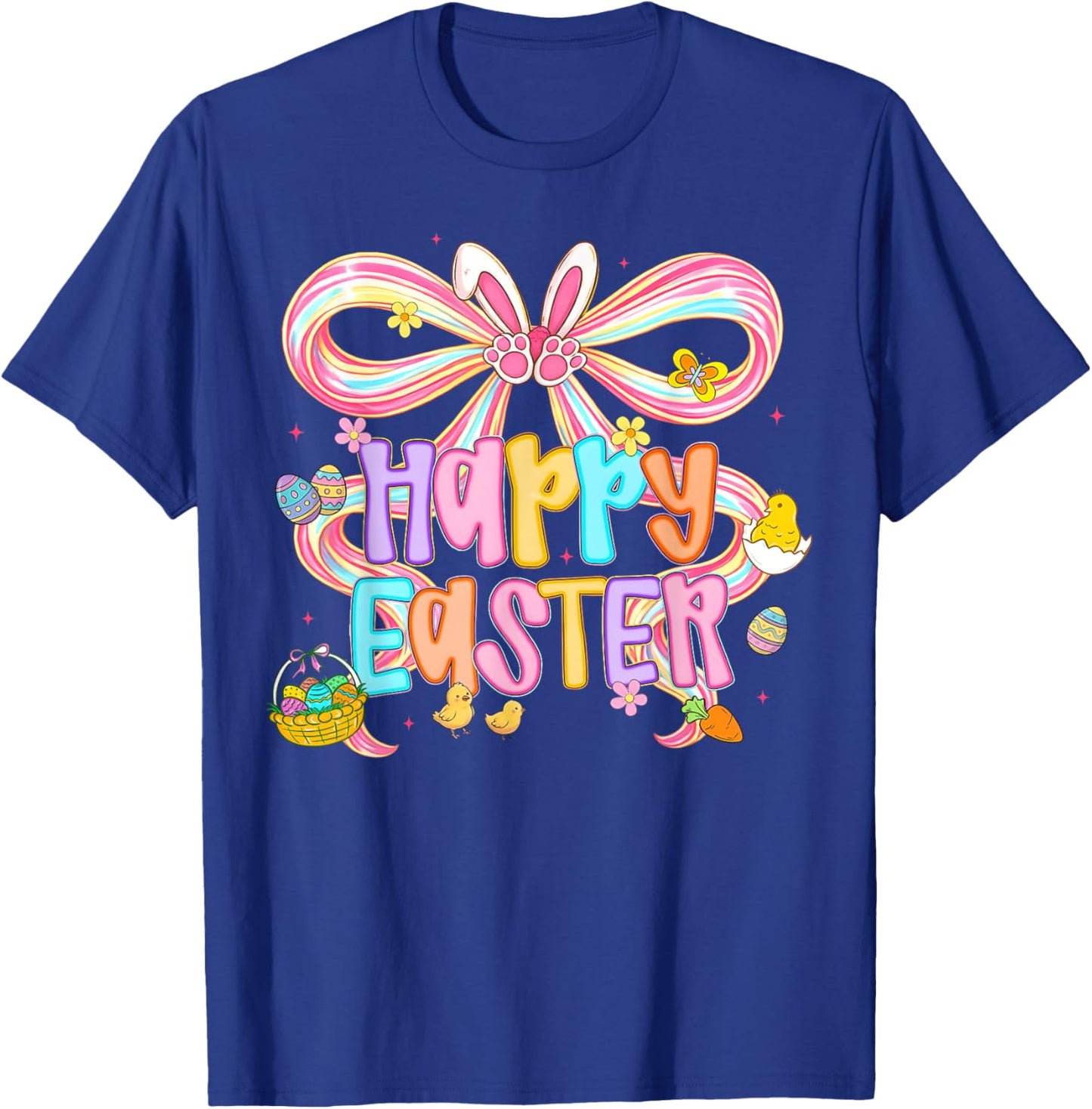 Happy Easter Coquette Bow Cute Bunny Eggs Spring Women Girls T-Shirt - T-Shirt | Royal