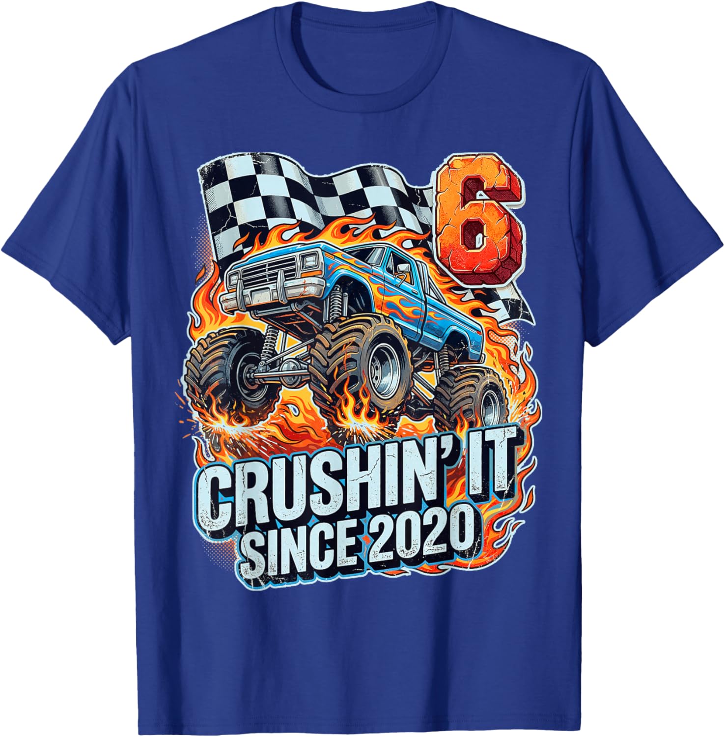 Birthday Monster Truck 6 Year Old Boys 6th Party Born 2020 T-Shirt - T-Shirt | Royal