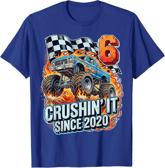 Birthday Monster Truck 6 Year Old Boys 6th Party Born 2020 T-Shirt - T-Shirt | Royal