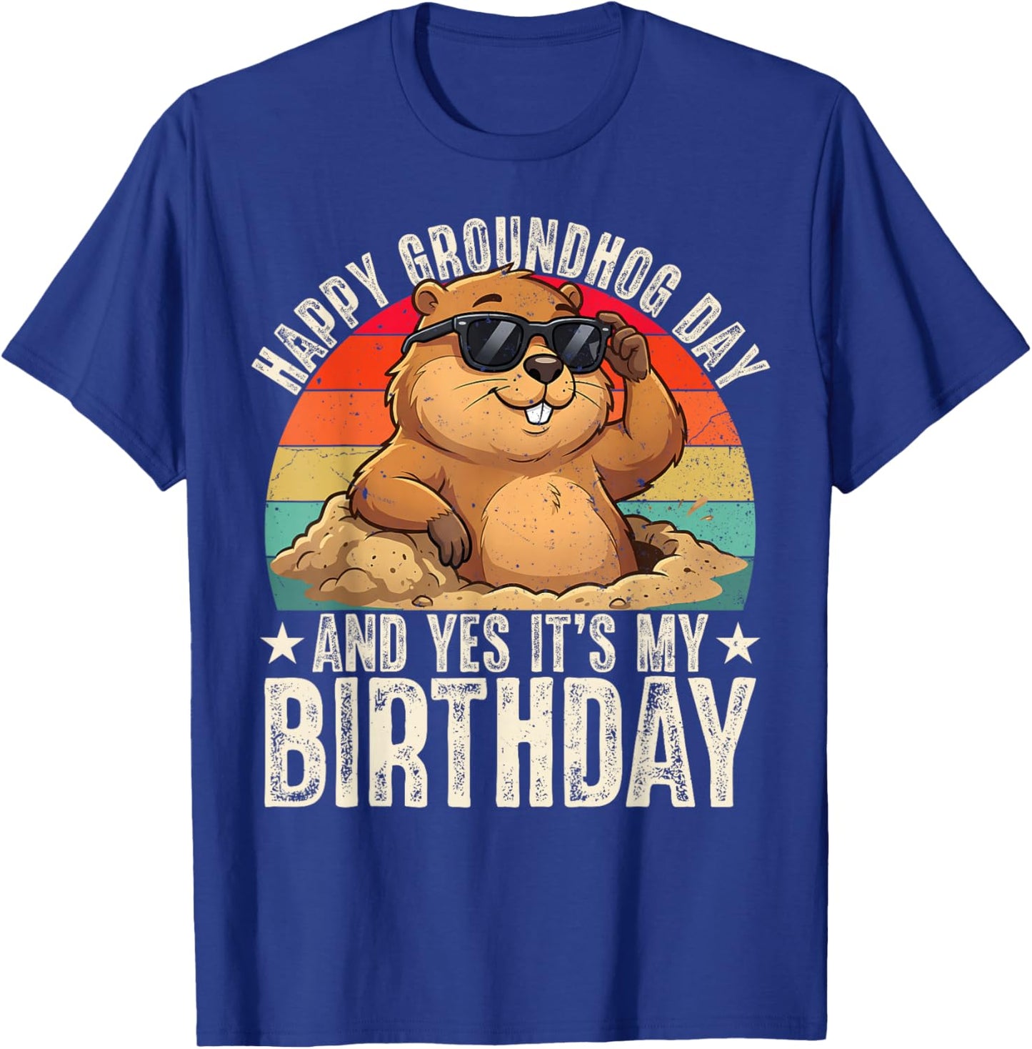 Happy Groundhog Day Birthday Cool Groundhog with Sunglasses T-Shirt - T-Shirt | Royal