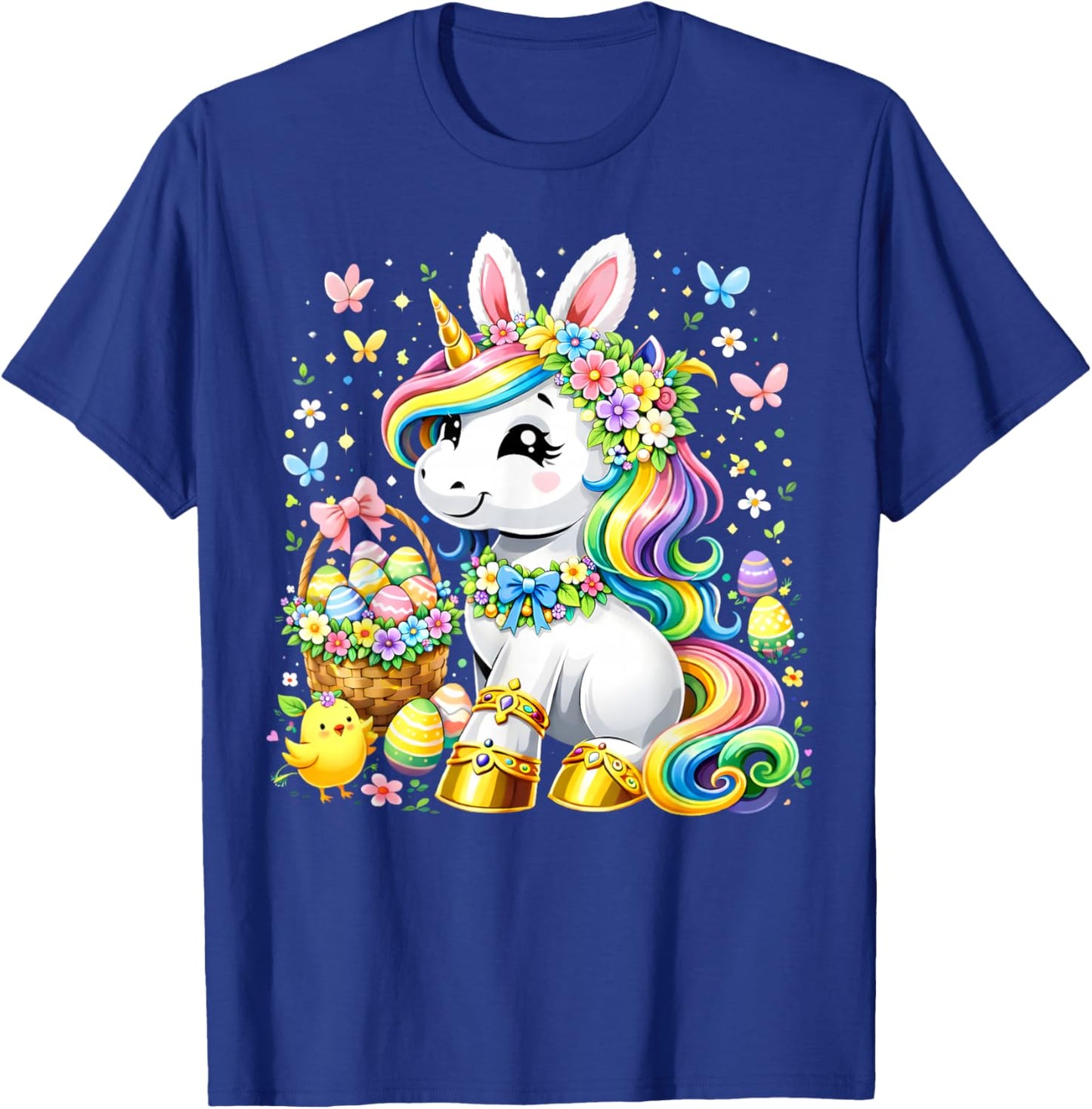 Cute Unicorn Happy Easter Day Girls Kids Toddler Easter Eggs T-Shirt - T-Shirt | Royal