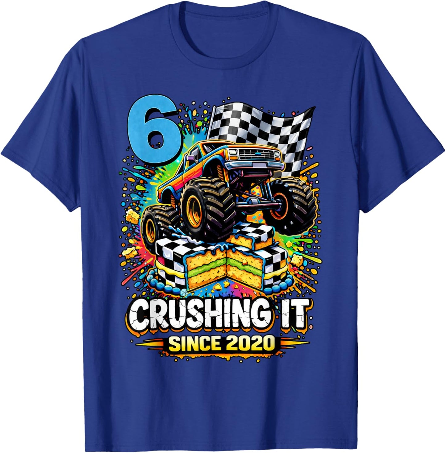 Birthday Monster Truck 6 Year Old Boys 6th Party Born 2020 T-Shirt - T-Shirt | Royal
