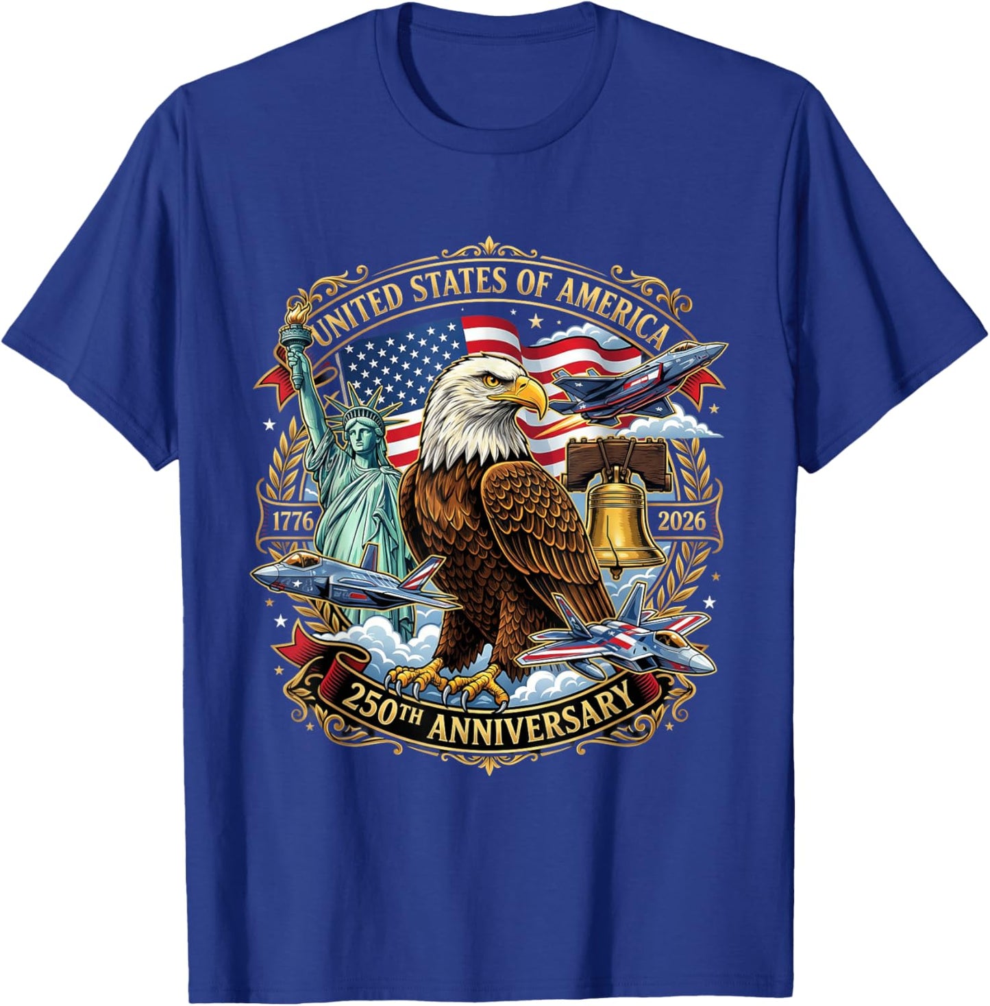 USA Independence 250th Anniversary 1776 2026 Patriotic Eagle T-Shirt - T-Shirt | Royal