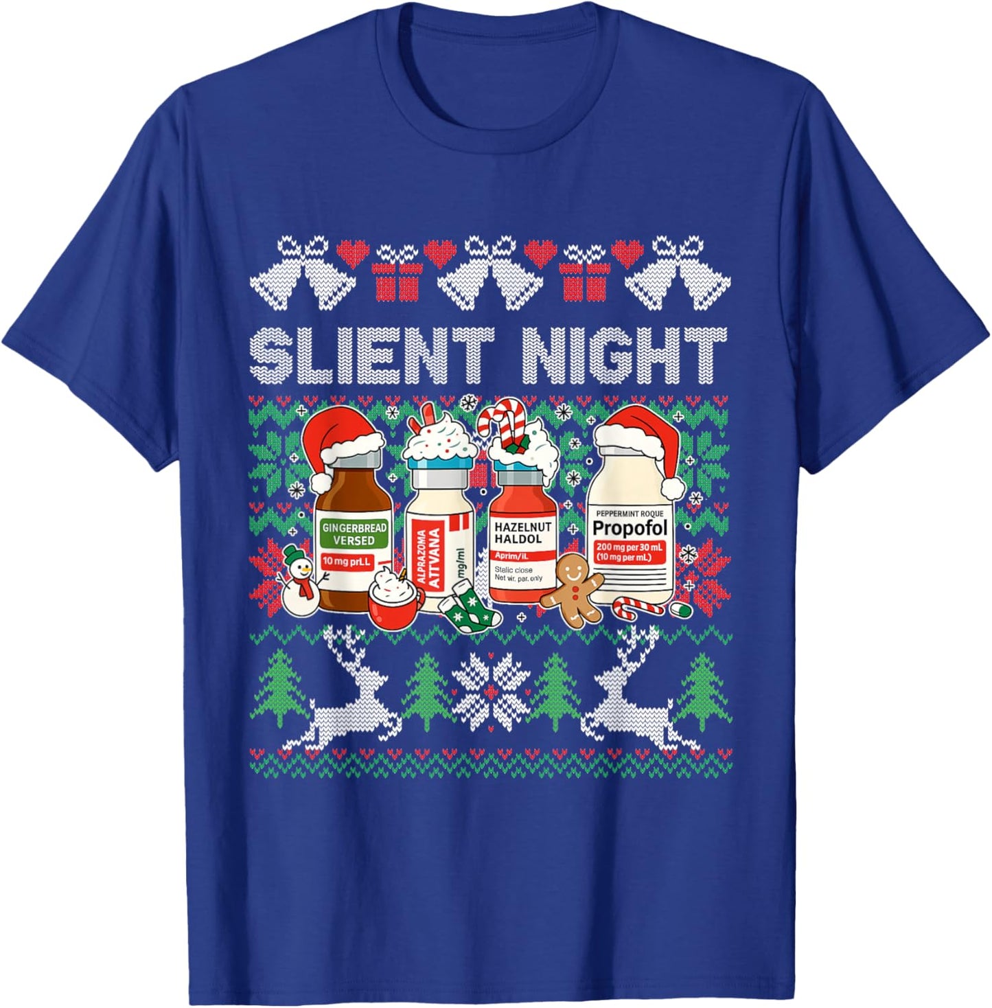 Propofol Silent Night ICU Nurses Funny Merry Ugly Christmas T-Shirt - T-Shirt | Royal