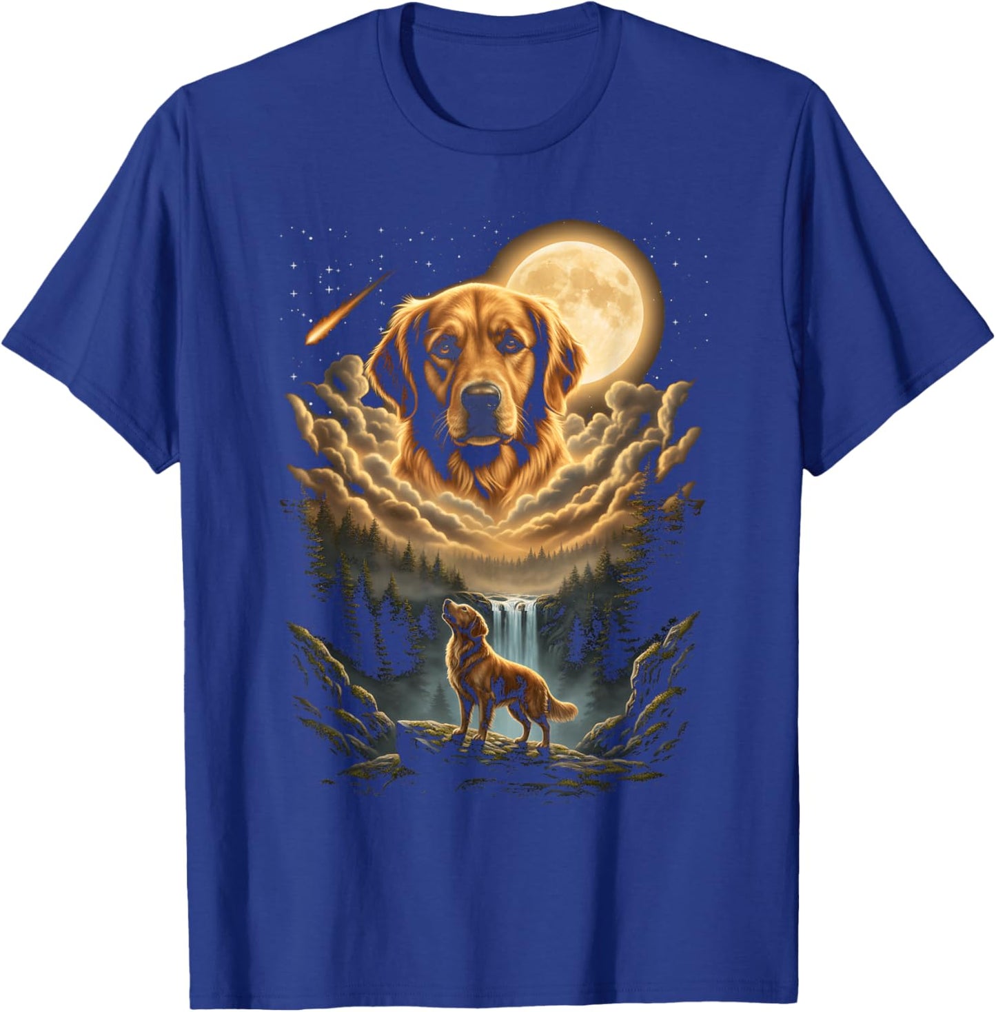 Golden Retriever Howling to The Moon Funny Dog Vintage 90s T-Shirt - T-Shirt | Royal