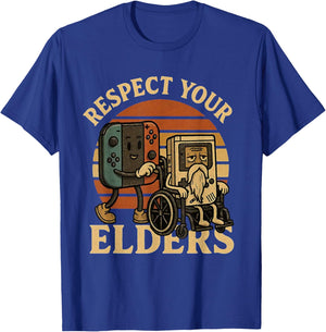Respect Your Elders Funny Retro Gaming Tech Quote T-Shirt - T-Shirt | Royal