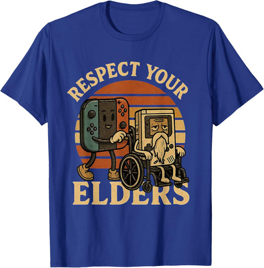 Respect Your Elders Funny Retro Gaming Tech Quote T-Shirt - T-Shirt | Royal