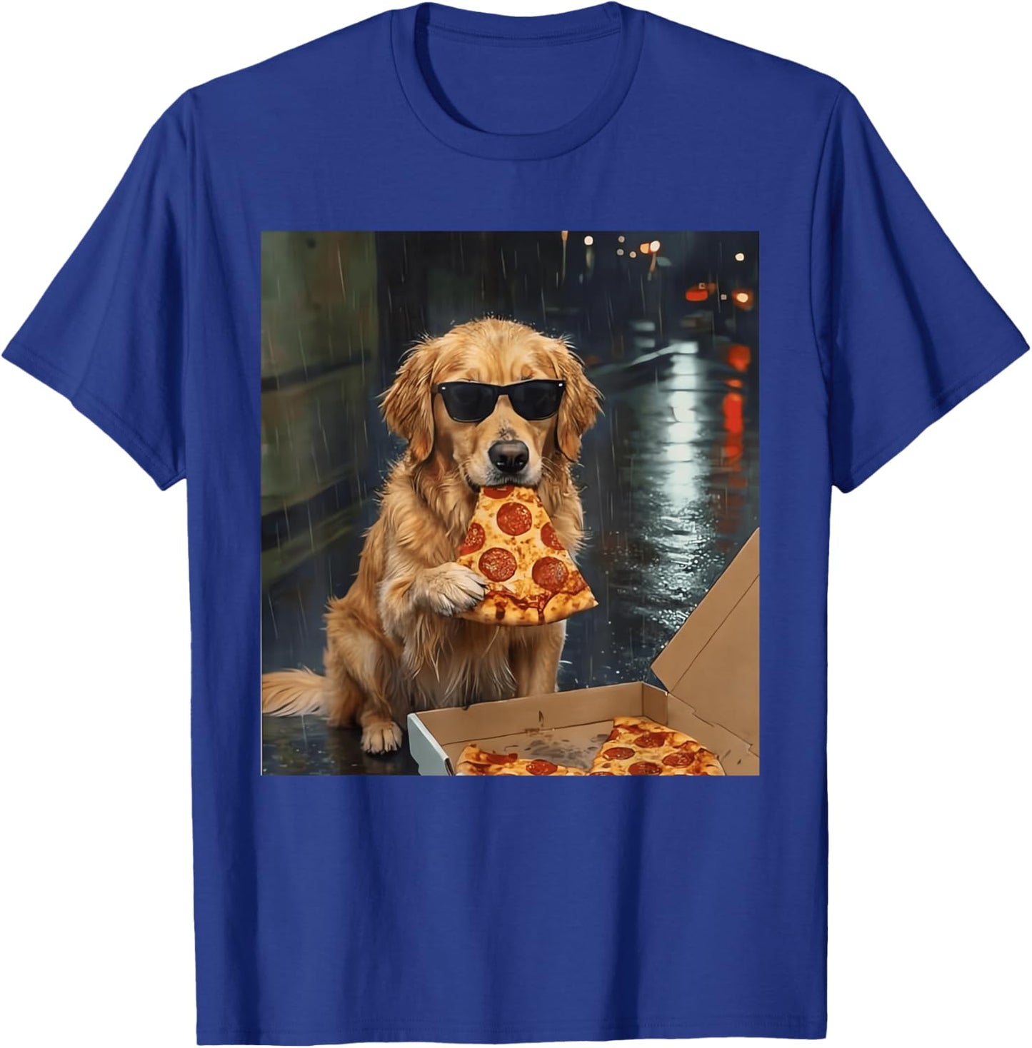 Funny Golden Retriever Dog Eating Pizza Meme Cool Dog T-Shirt - T-Shirt | Royal