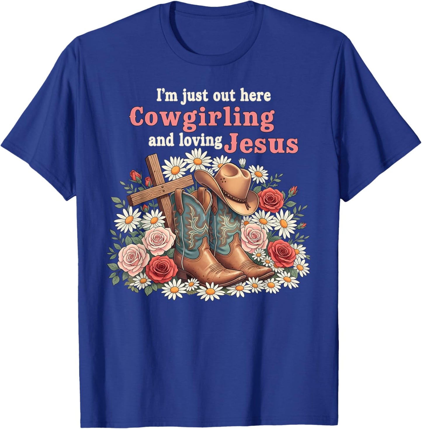 Cute Christian Cowgirl Loves Jesus Religious T-Shirt - T-Shirt | Royal