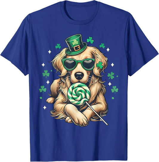 Cute Golden Retriever Shamrock St. Patrick's Day Dog Lover T-Shirt - T-Shirt | Royal