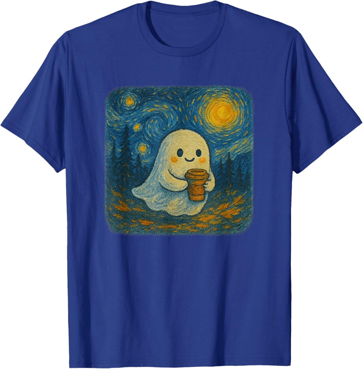 Funny Ghost Pumpkin Spice Latte Starry Night Halloween T-Shirt - T-Shirt | Royal