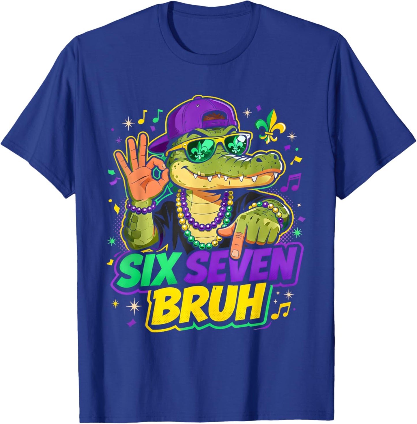 Mardi Gras Six Seven Bruh Mardigator Alligator 6 7 Meme Boys T-Shirt - T-Shirt | Royal