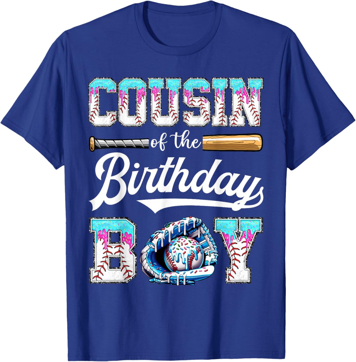 Cousin of The Birthday Boy Baseball Ice Cream Drip Matching T-Shirt - T-Shirt | Royal