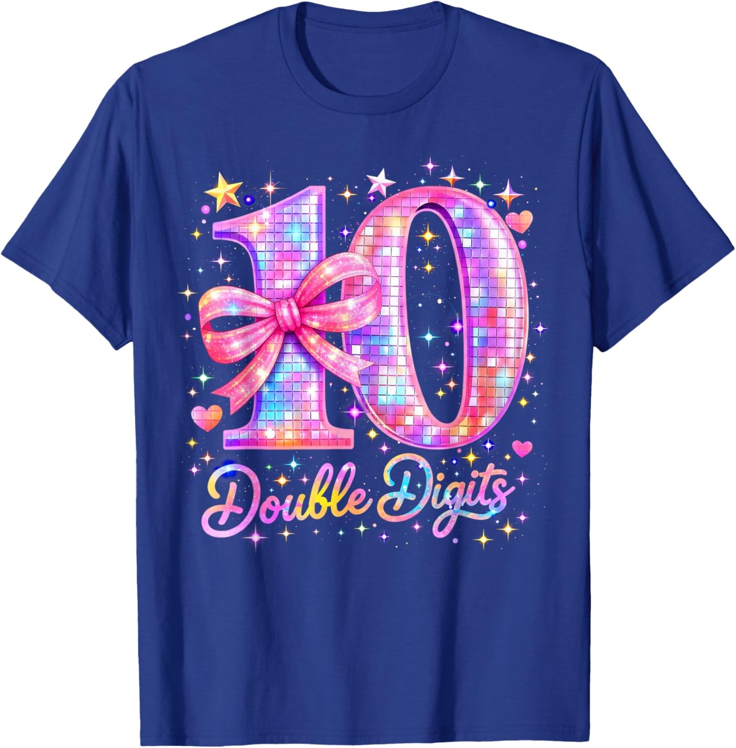 10th Birthday Girl Pink Coquette Bow 10 Year Old Disco Ball T-Shirt - T-Shirt | Royal