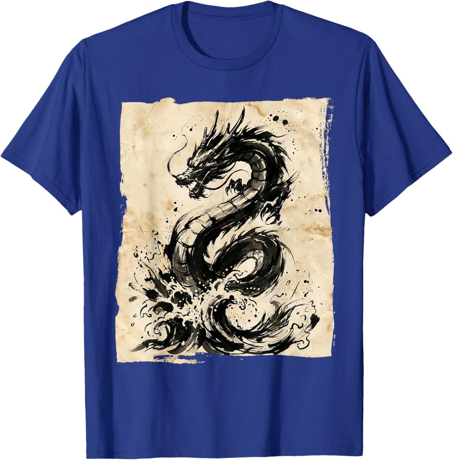 Vintage Japanese Ink Wash Dragon Art T-Shirt - T-Shirt | Royal