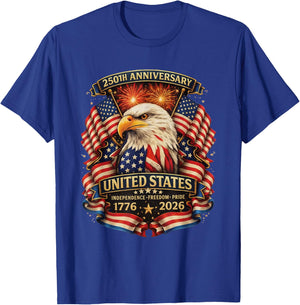 USA Independence 250th Anniversary 1776 2026 Patriotic Eagle T-Shirt - T-Shirt | Royal