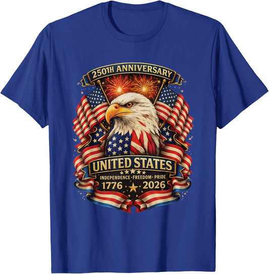 USA Independence 250th Anniversary 1776 2026 Patriotic Eagle T-Shirt - T-Shirt | Royal