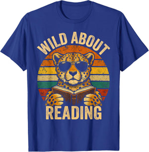 Boys Animal Print Clothes Wild About Reading Cheetah Book T-Shirt - T-Shirt | Royal