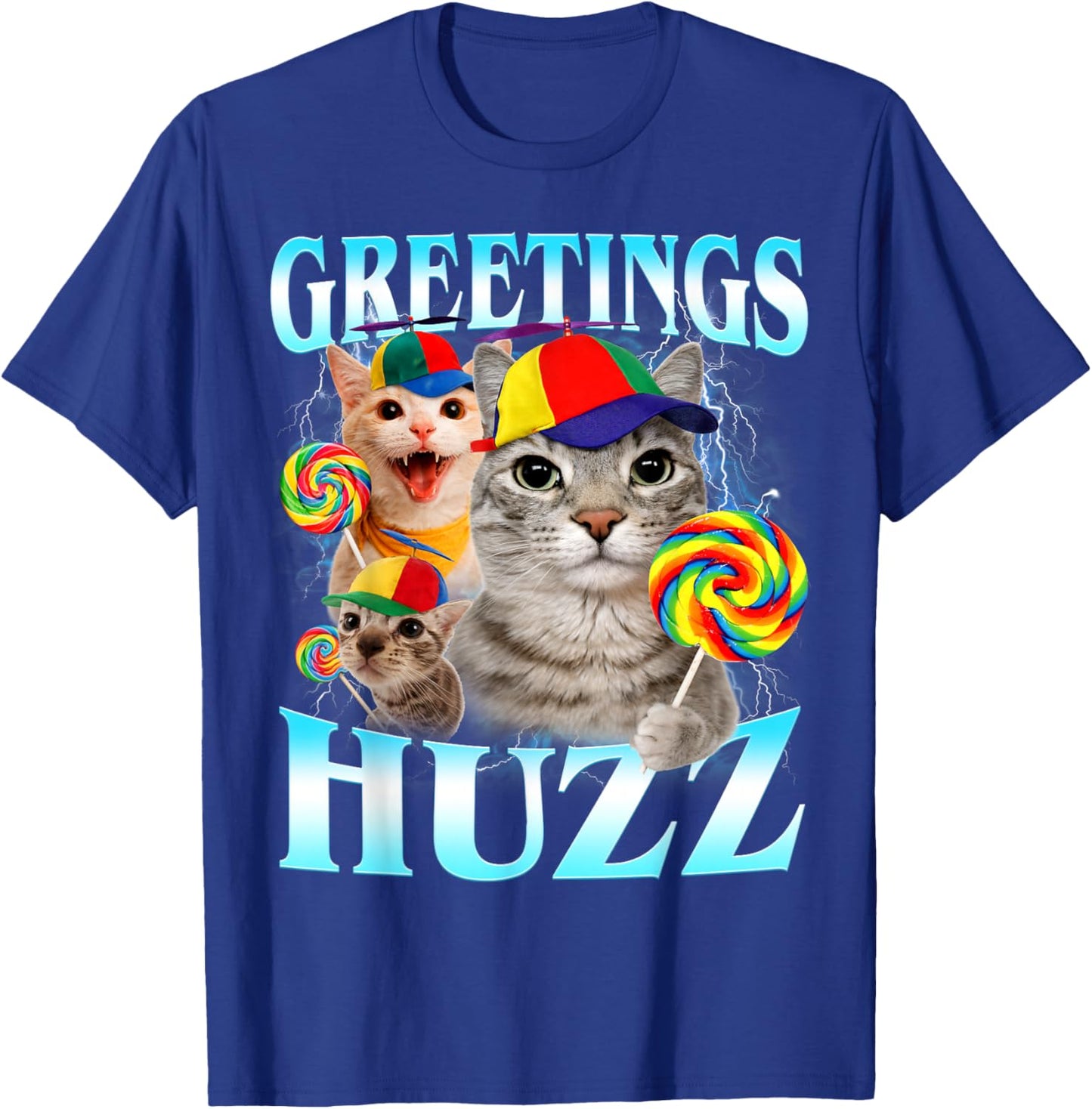 Greetings Huzz Funny Silly Cats Meme T-Shirt - T-Shirt | Royal