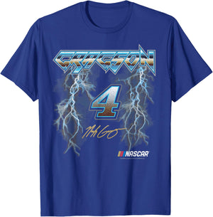 NASCAR Noah Gragson No. 4 Lightning Metalic Neon Blue Text T-Shirt - T-Shirt | Royal