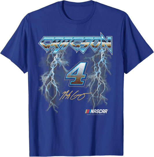 NASCAR Noah Gragson No. 4 Lightning Metalic Neon Blue Text T-Shirt - T-Shirt | Royal