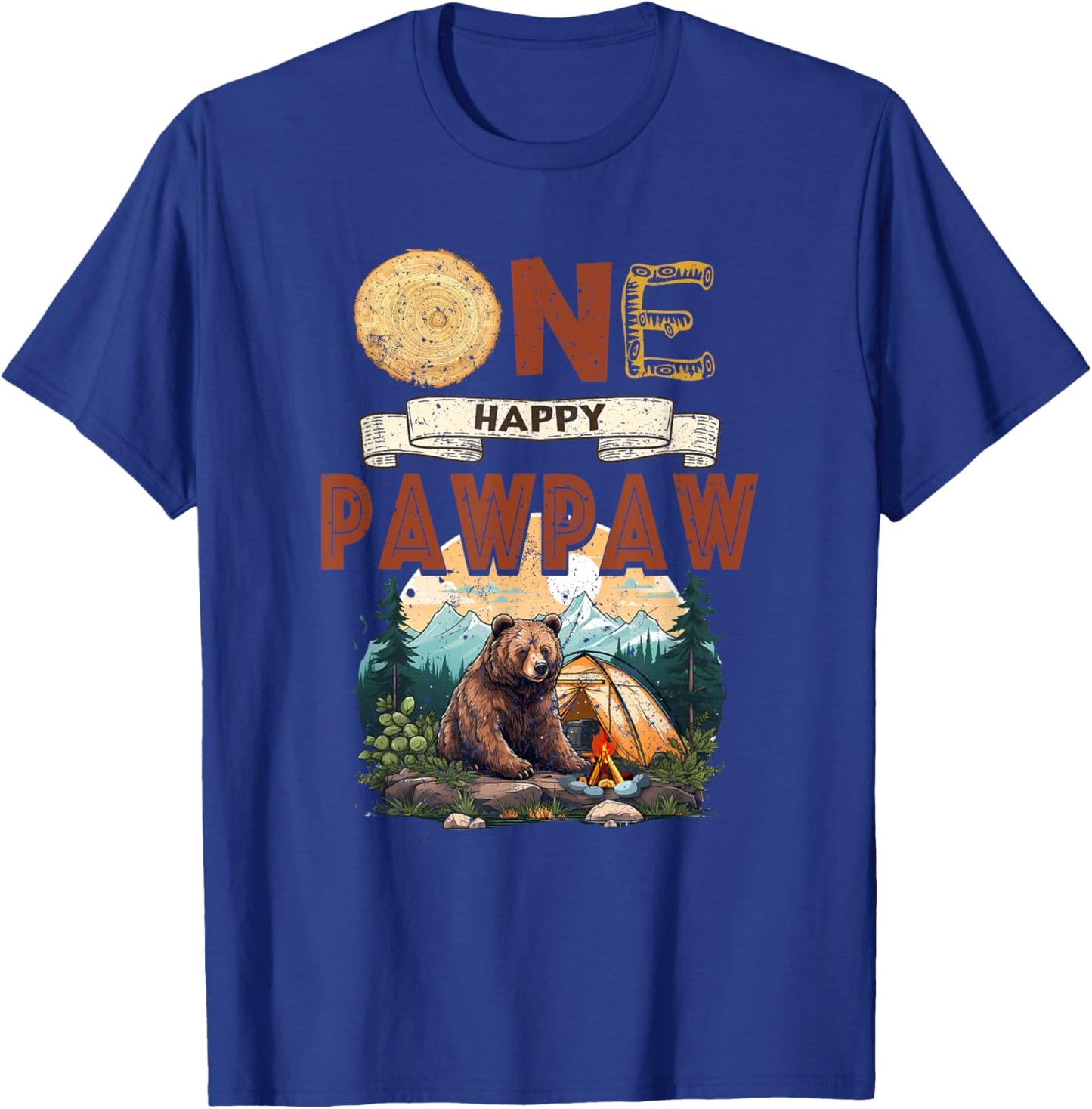 One Happy Pawpaw Camper 1St Birthday Camping Bear T-Shirt - T-Shirt | Royal