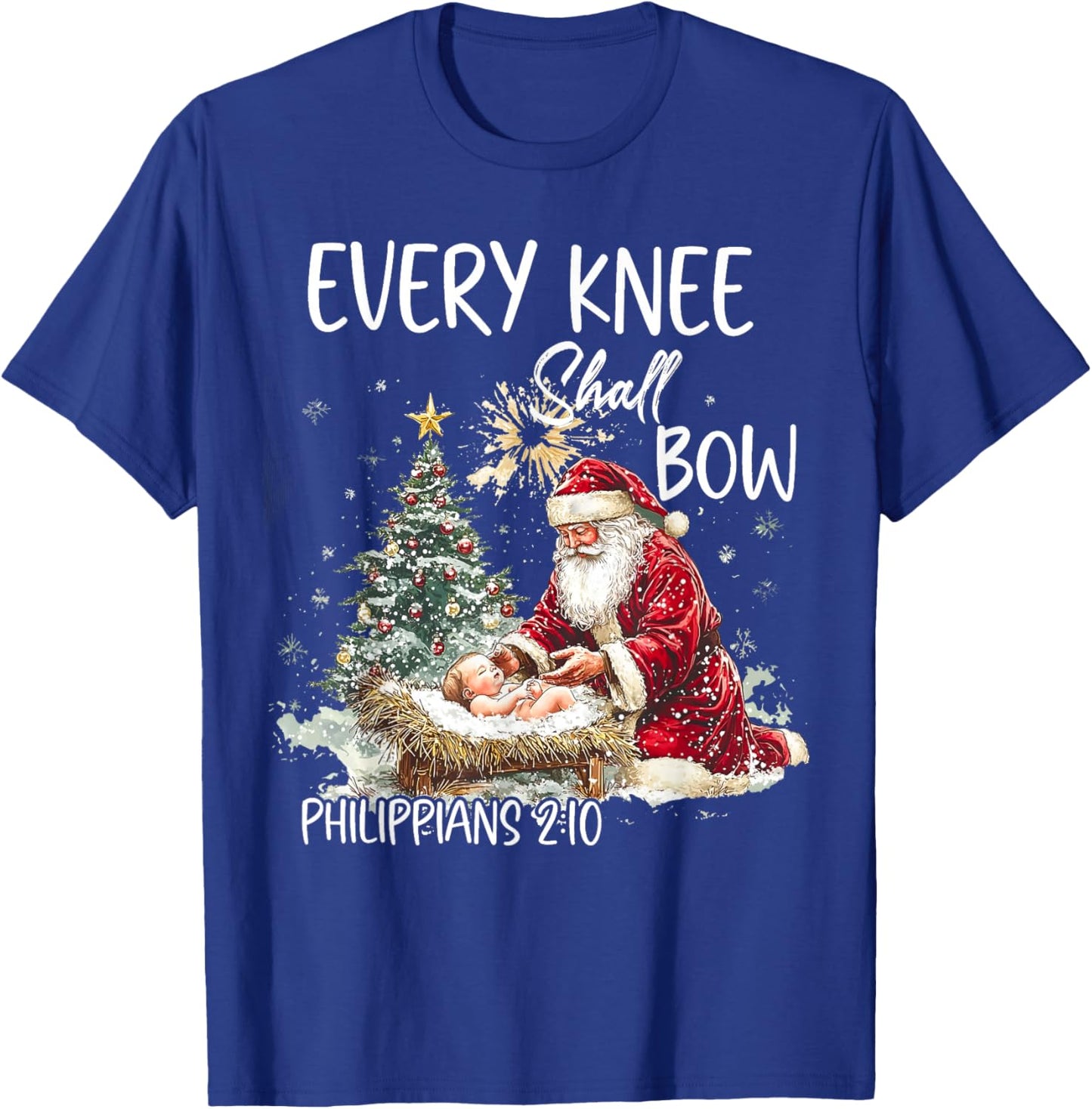 Every Knee Shall Bow Jesus Christian Christmas Santa Pajamas T-Shirt - T-Shirt | Royal